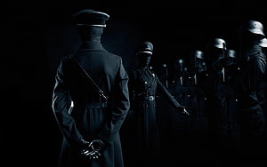 Dark Silhouette of Military Officers and Soldiers in Uniform HD wallpaper