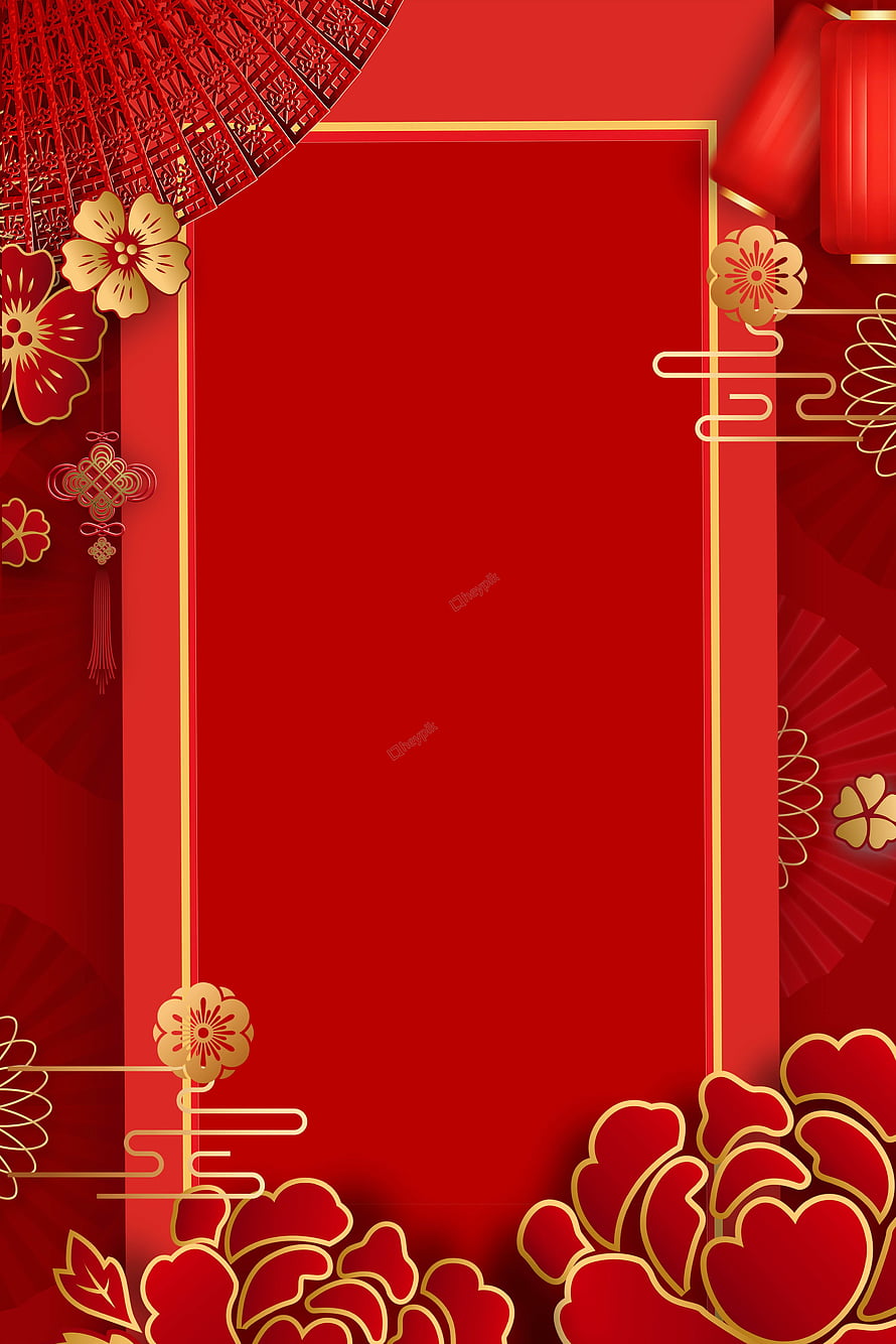 Elegant Red and Gold Chinese New Year Background with Lanterns and Flowers HD phone wallpaper