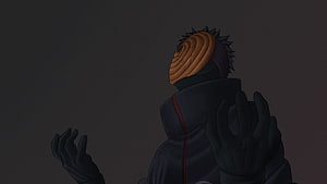 Obito Uchiha in Akatsuki Cloak with Spiral Mask in Dark Atmosphere HD wallpaper