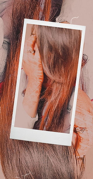 Vintage Polaroid Photo of Woman with Intricate Henna Hand Art and Long Brown Hair, Hidden face dp, girls hidden dp HD phone wallpaper