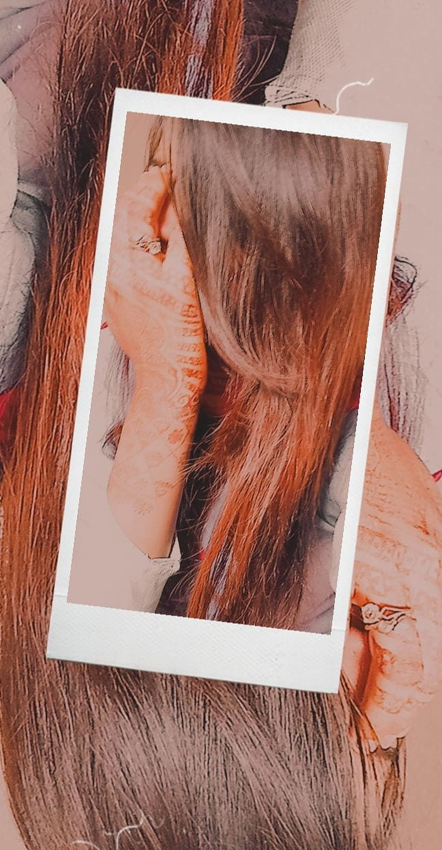 Vintage Polaroid Photo of Woman with Intricate Henna Hand Art and Long Brown Hair, Hidden face dp, girls hidden dp HD phone wallpaper