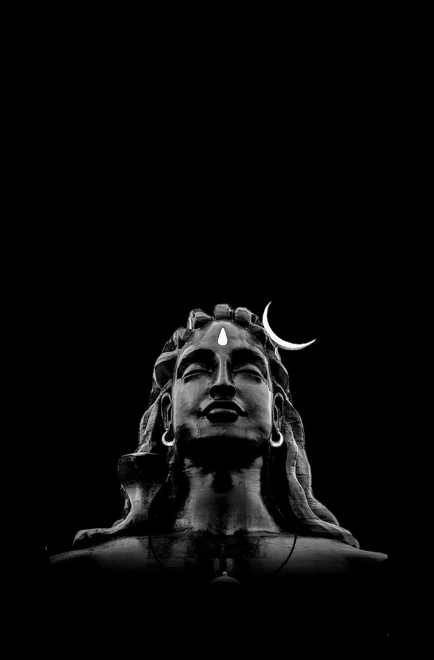 Statue of Lord Shiva with Crescent Moon and Third Eye in Black and White HD phone wallpaper