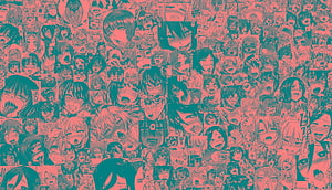 Dense Anime Face Collage Wallpaper in Pink and Teal Duotone Style HD wallpaper