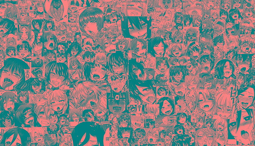 Dense Anime Face Collage Wallpaper in Pink and Teal Duotone Style HD wallpaper