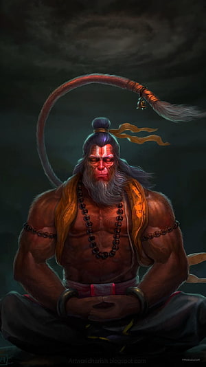 Meditating Hanuman Monkey God Digital Art Wallpaper, ✅[5 Hanuman, hanuman HD phone wallpaper