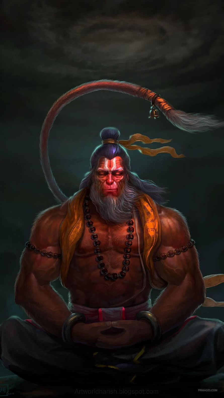 Meditating Hanuman Monkey God Digital Art Wallpaper, ✅[5 Hanuman, hanuman HD phone wallpaper