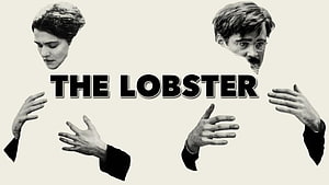 The Lobster Movie Poster Featuring Black and White Portraits of Two Characters with Reaching Hands HD wallpaper