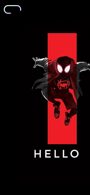 Miles Morales Spider-Man in Black Suit Leaping Against Red and Black Background, oneplus nord ce, #OnePlus Nord HD phone wallpaper