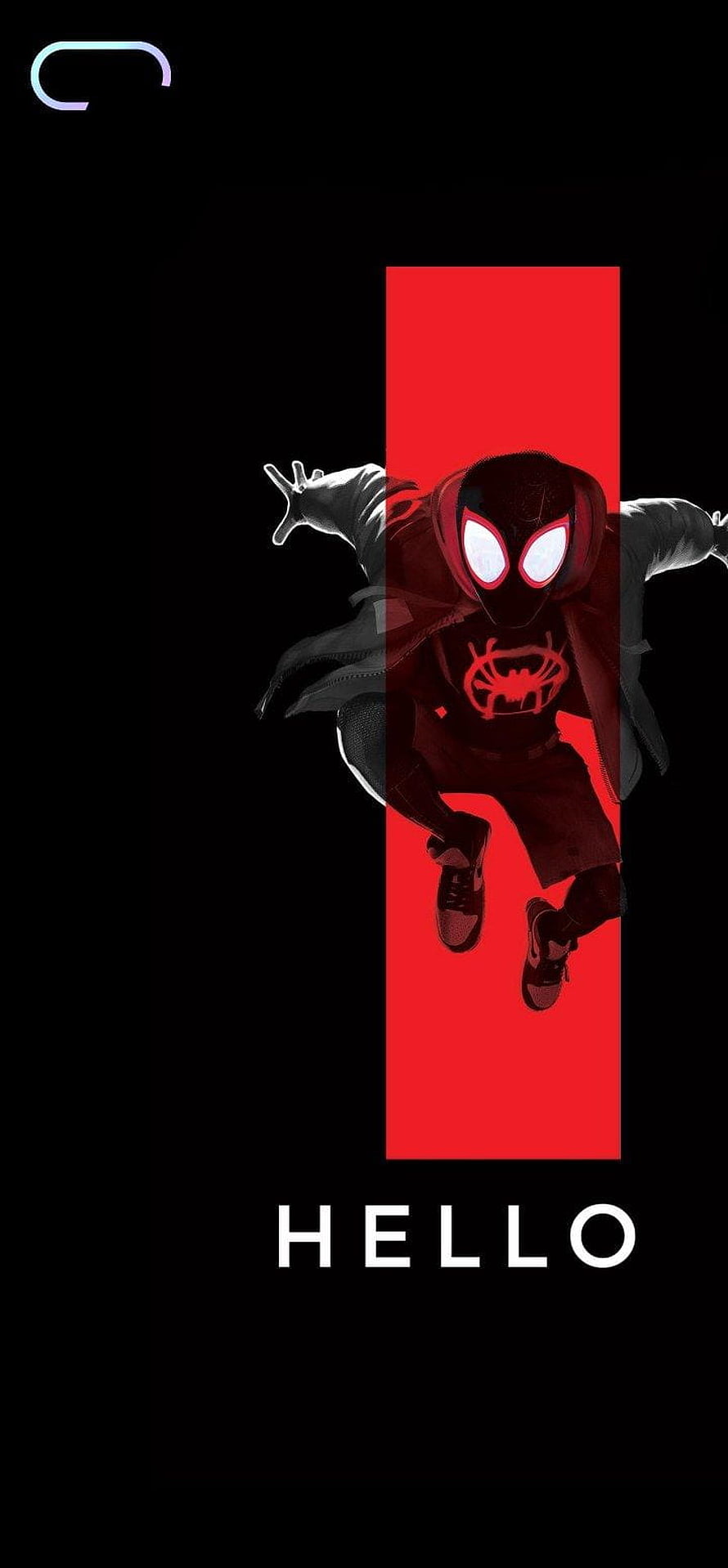 Miles Morales Spider-Man in Black Suit Leaping Against Red and Black Background, oneplus nord ce, #OnePlus Nord HD phone wallpaper