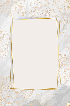 Elegant Gold Floral Frame on White Marble Background with Blank Center HD phone wallpaper