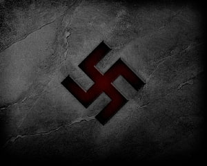 Dark Red Swastika Symbol Carved Into Cracked Concrete Wall Background HD wallpaper