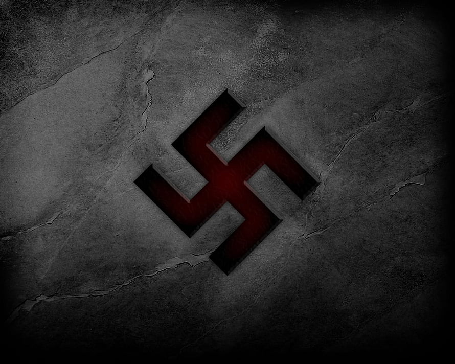 Dark Red Swastika Symbol Carved Into Cracked Concrete Wall Background HD wallpaper