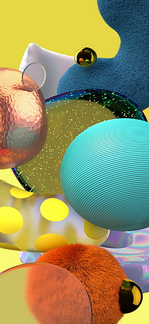 Abstract 3D Render of Colorful Textured Spheres and Shapes HD phone wallpaper