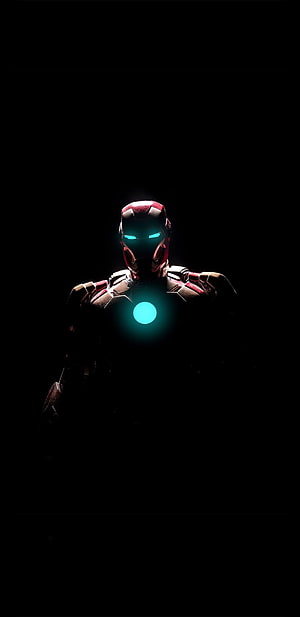 Iron Man Armor in Dark Void with Glowing Cyan Arc Reactor and Eyes, 1093 Best Superhero in 2020, amoled s6 superhero HD phone wallpaper