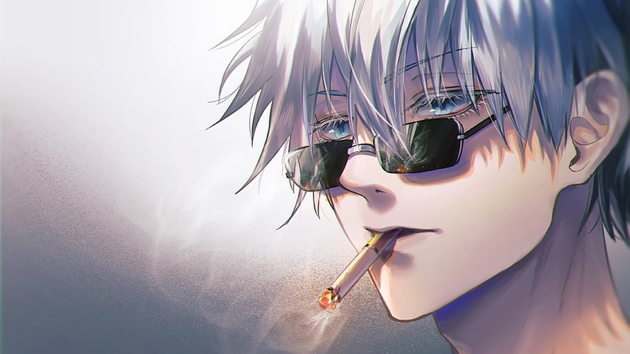 Anime Male Character With White Hair And Sunglasses Smoking A Cigarette HD wallpaper