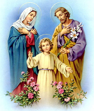 Holy Family of Jesus Mary and Joseph with Lilies and Roses Religious Art HD phone wallpaper
