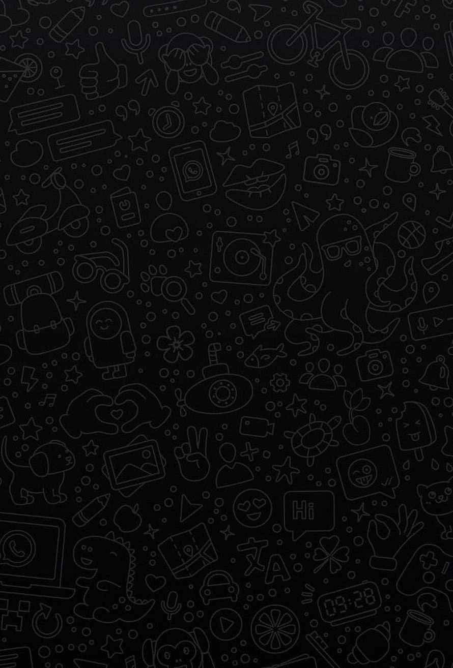 Dark doodle pattern wallpaper with playful icons and line art on black background HD phone wallpaper