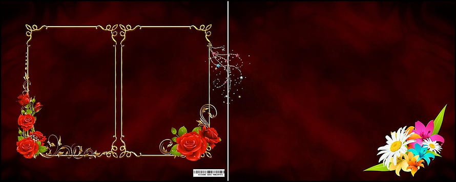 Elegant Floral Wedding Album Frame Template with Red Roses and Gold Ornamentation HD wallpaper