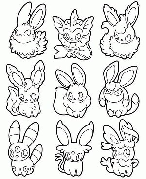 Eevee Evolutions Coloring Page Featuring Nine Cute Pokemon Line Art Characters HD phone wallpaper