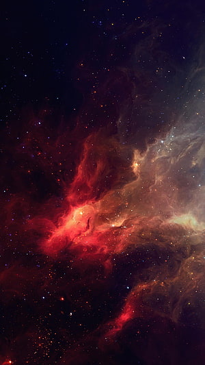 Stunning Red and Orange Nebula Space Wallpaper with Glowing Stars and Cosmic Dust HD phone wallpaper