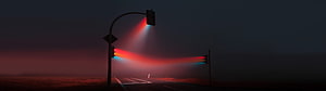 Foggy Night Road with Glowing Traffic Lights and Red Light Beams HD wallpaper