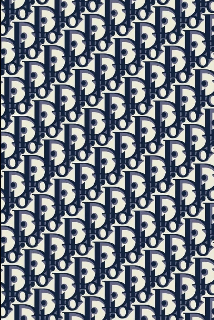 Dior Oblique Monogram Pattern Wallpaper in Navy Blue and Cream HD phone wallpaper