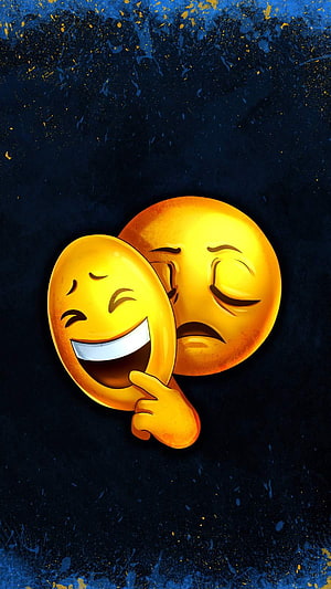 Laughing Emoji Masking Sad Face on Dark Blue Background HD phone wallpaper