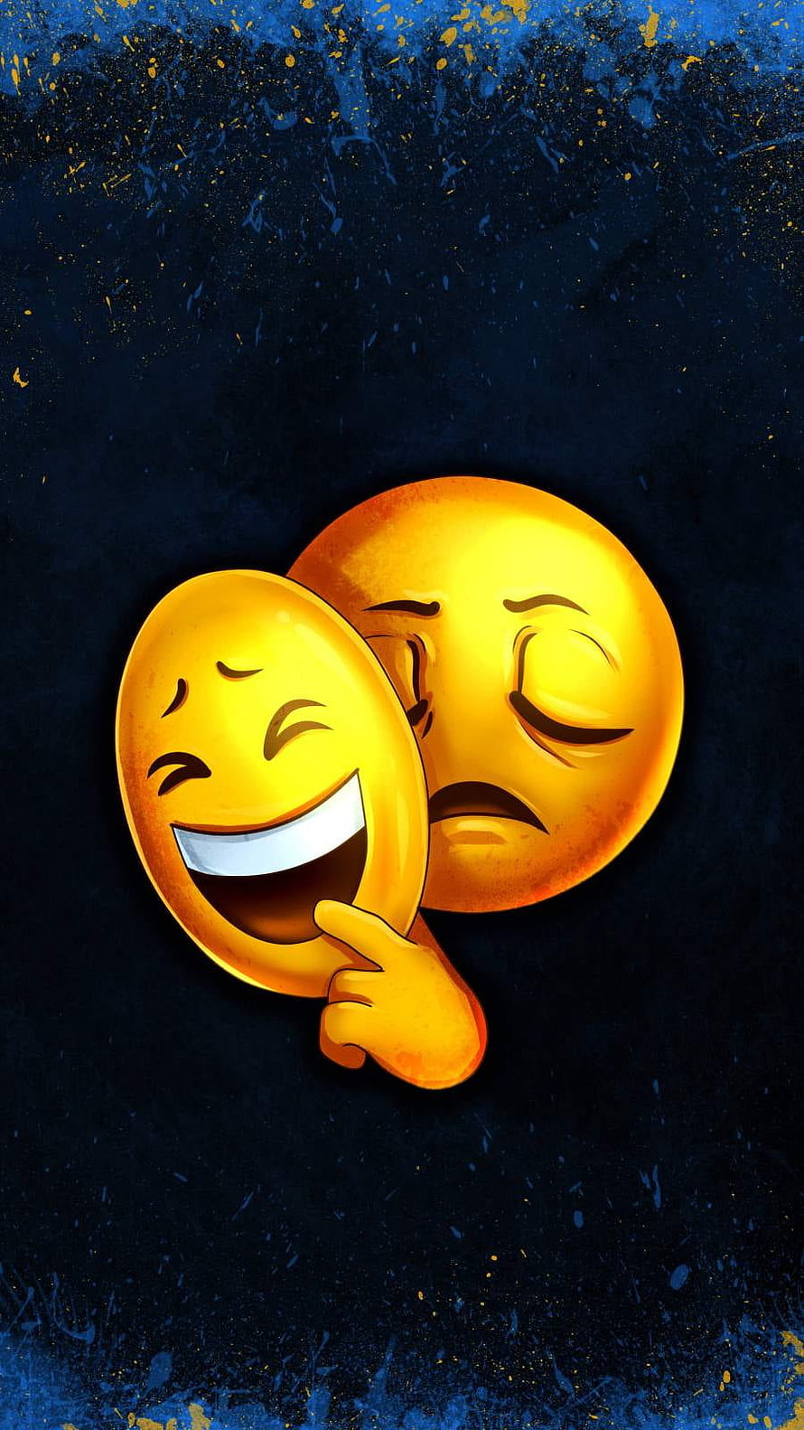 Laughing Emoji Masking Sad Face on Dark Blue Background HD phone wallpaper