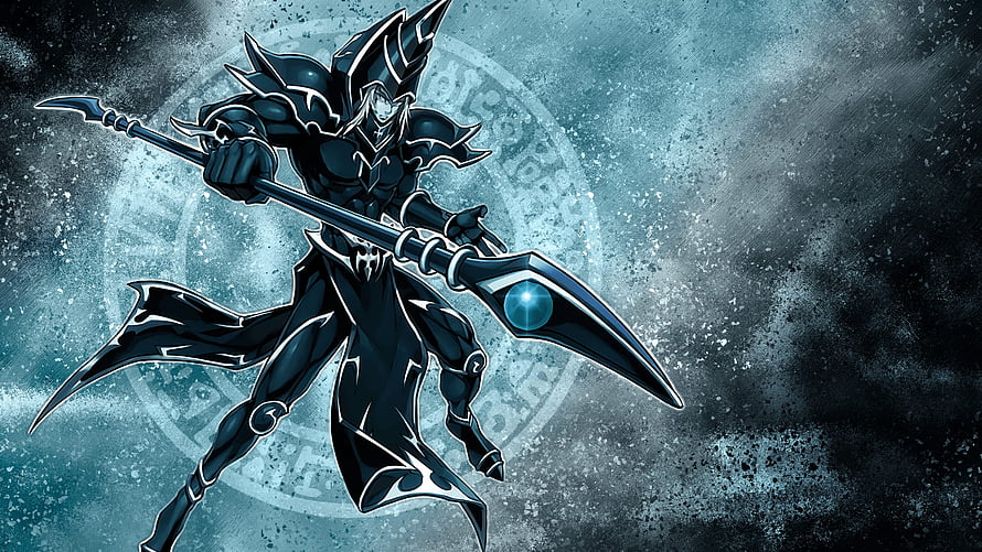 Dark Magician from Yu-Gi-Oh! Wielding a Glowing Staff in Dark Fantasy Art HD wallpaper