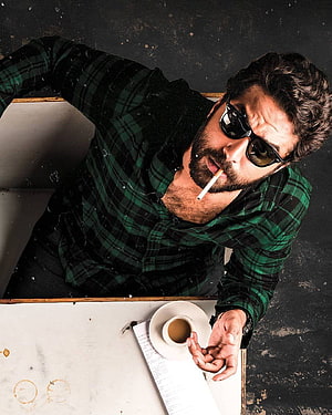Rajinikanth in Green Plaid Shirt with Sunglasses and Cigarette HD phone wallpaper