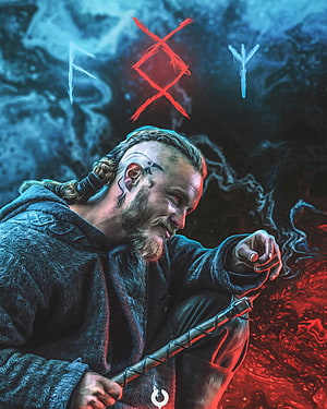 Viking Shaman Casting Runes Over Glowing Lava With Mystical Staff, ragnar lothbrok, vikings HD phone wallpaper