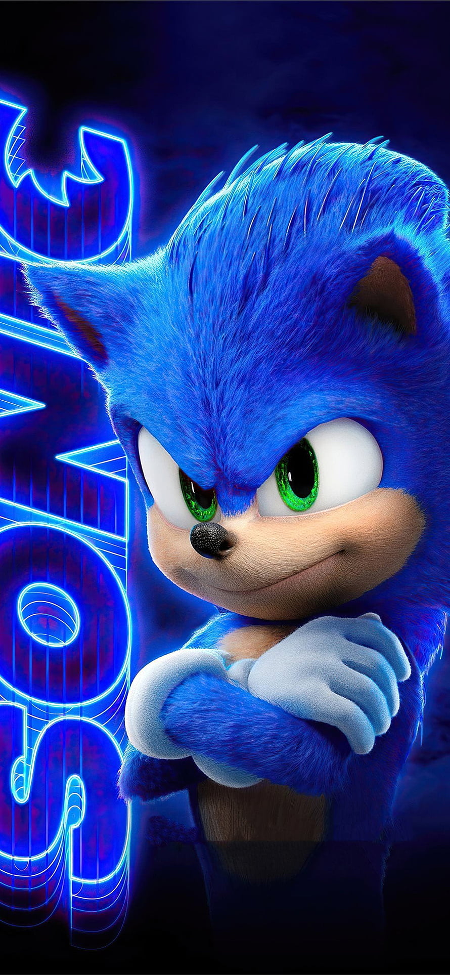 Sonic the Hedgehog Movie Character Portrait with Neon Blue Background HD phone wallpaper