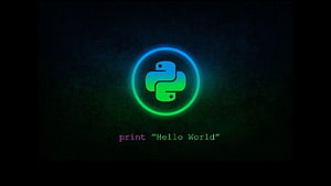 Glowing Python Programming Logo with Hello World Code on Dark Background HD wallpaper