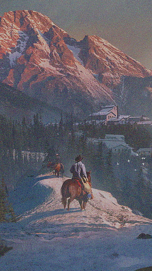 Red Dead Redemption 2 Cowboy Riding Horse Through Snowy Mountain Valley at Dusk HD phone wallpaper