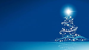 Abstract Blue Christmas Tree With Stars And Glowing Topper On Dark Background HD wallpaper