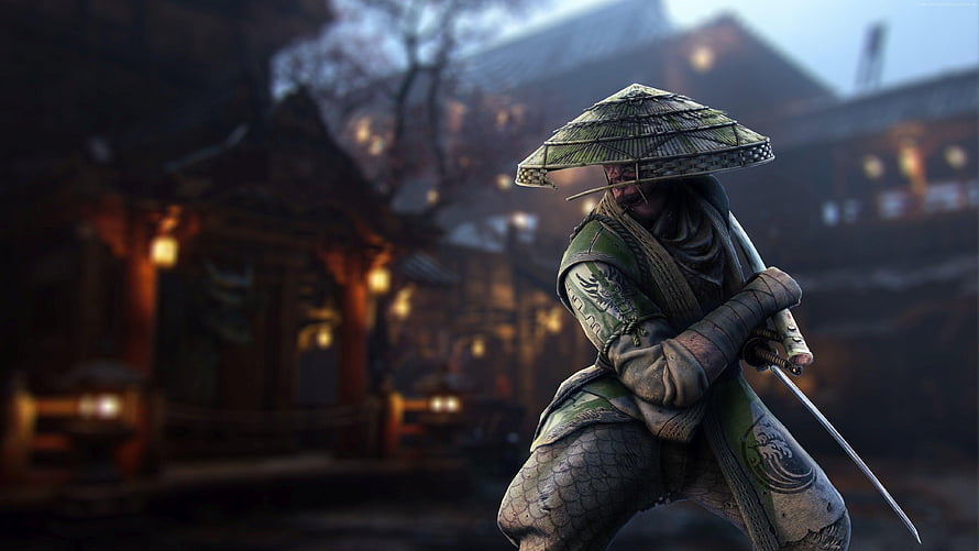 Ghost of Tsushima Jin Sakai in Green Armor and Straw Hat HD wallpaper