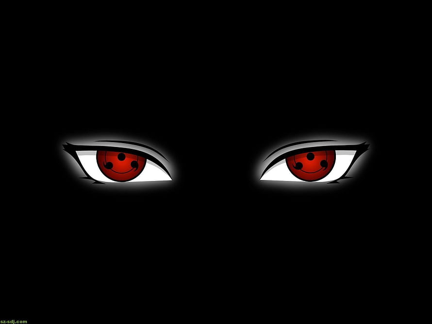 Itachi Uchiha Sharingan Eyes Glowing Red on Black Background HD wallpaper