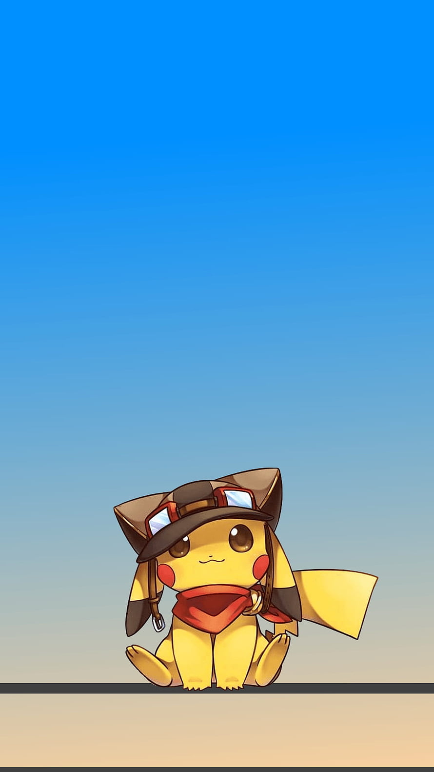 Pikachu Wearing Aviator Hat and Red Scarf Sitting Under Blue Sky HD phone wallpaper