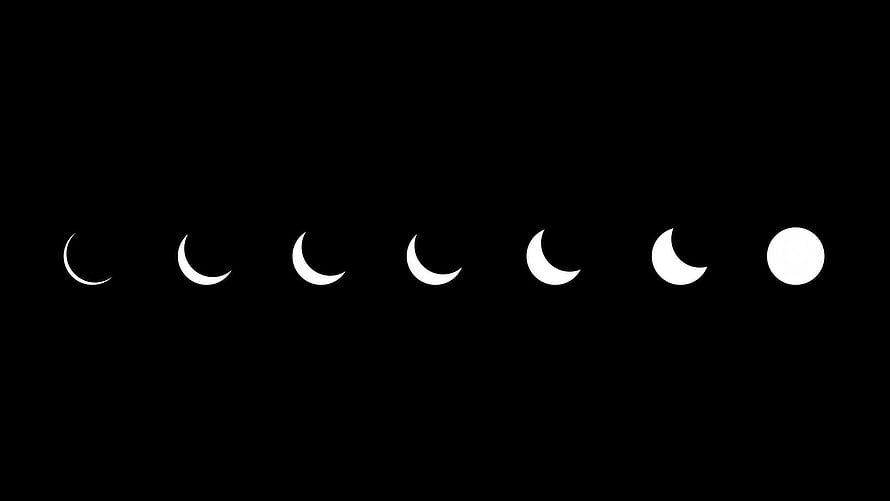 Minimalist White Moon Phases Progression on Black Background HD wallpaper