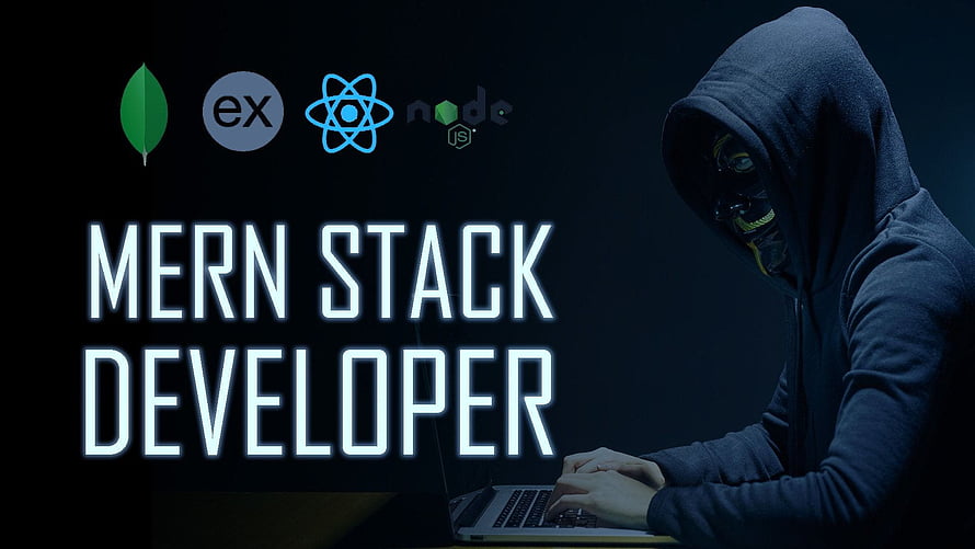 MERN Stack Developer Concept with Hooded Hacker and Tech Logos HD wallpaper