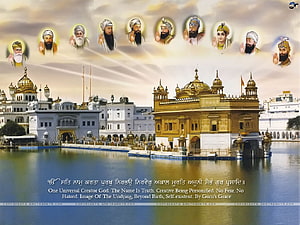 Golden Temple Amritsar with Sikh Gurus and Guru Granth Sahib Mool Mantar, Golden Temple with Ten Gurus, #ten gurus HD wallpaper