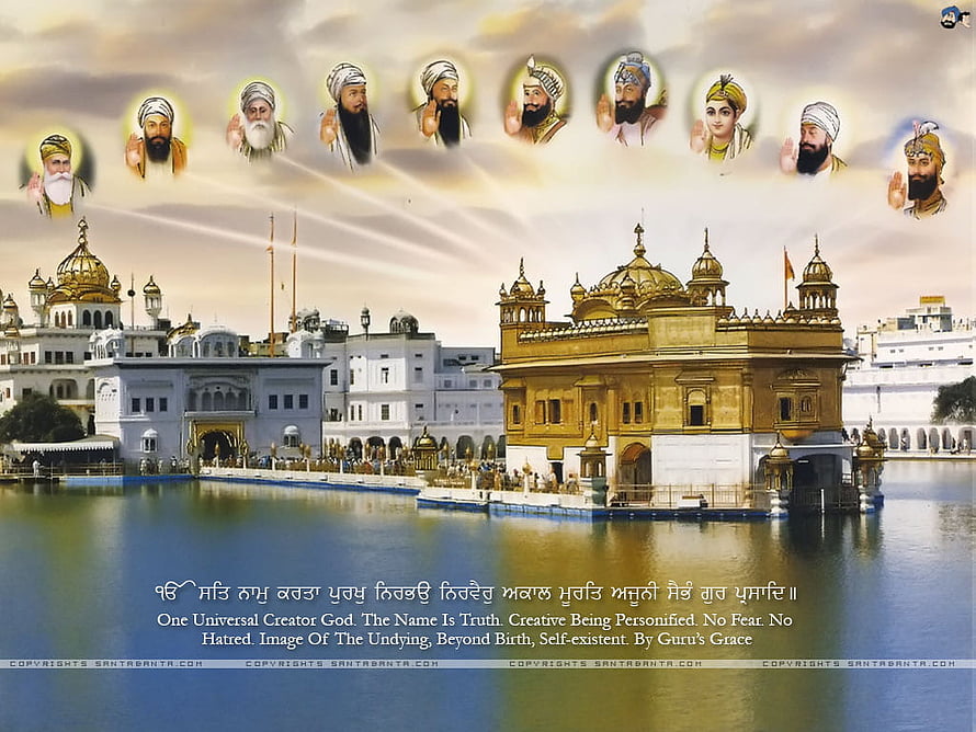 Golden Temple Amritsar with Sikh Gurus and Guru Granth Sahib Mool Mantar, Golden Temple with Ten Gurus, #ten gurus HD wallpaper