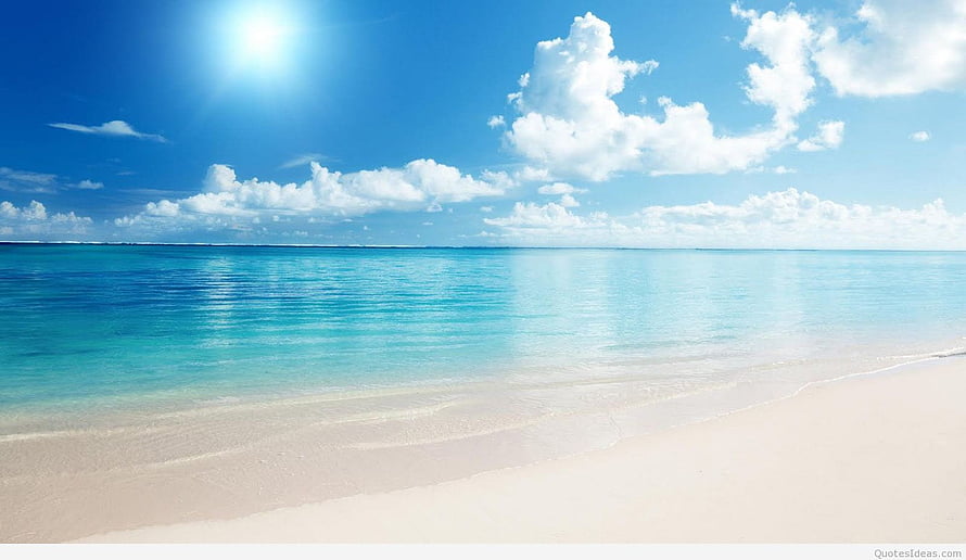 Serene Tropical Beach with Turquoise Water and White Sand Under a Bright Blue Sky HD wallpaper