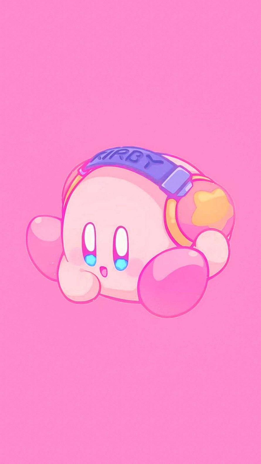 Cute Kirby Wearing Headphones on a Soft Pink Background HD phone wallpaper