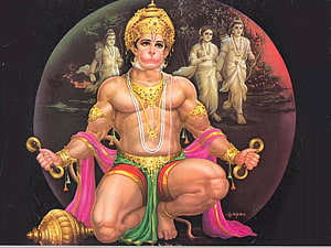 Hanuman Devotional Painting with Ram Sita Laxman and Hanuman in Traditional Indian Art Style, God Shree Ram Sita Laxman Hanuman, ram sita hanuman HD wallpaper