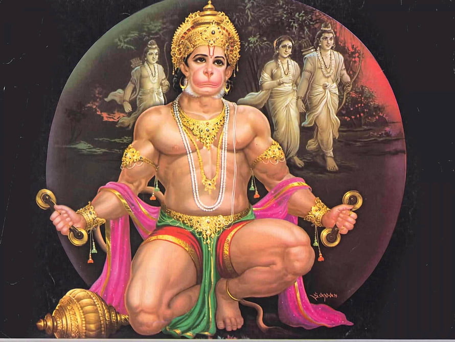 Hanuman Devotional Painting with Ram Sita Laxman and Hanuman in Traditional Indian Art Style, God Shree Ram Sita Laxman Hanuman, ram sita hanuman HD wallpaper