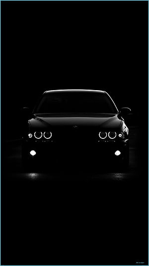 BMW M3 E46 Front View with Angel Eyes Headlights in Dark Minimalist Setting HD phone wallpaper