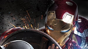 Iron Man Battle Damage Close-Up with Repulsor and Sparks, iron man, avengers ironman, marvel HD wallpaper