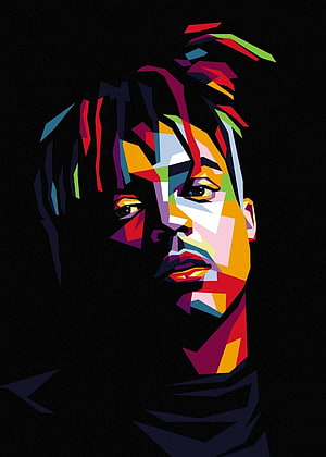 Juice WRLD Geometric Pop Art Portrait with Vibrant Multicolored Facets on Black Background HD phone wallpaper