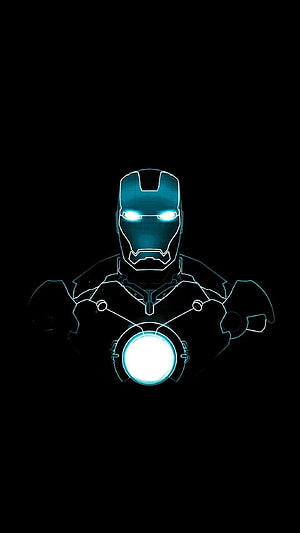 Iron Man Neon Outline Portrait with Glowing Arc Reactor on Black Background, Ironman for Google Pixel, iron man HD phone wallpaper